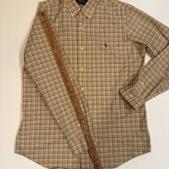 Polo Ralph Lauren Blake Mens Large L 16.5 Button Up Shirt Plaid Brown Tan - Picture 4 of 7